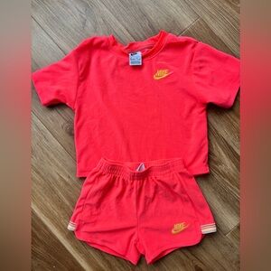 Nike Kids neon Coral T-Shirt and Shorts Set